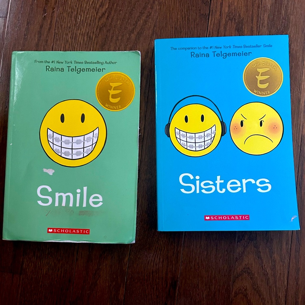 2 books 
Smile and Sister 
Author Raina Telgemeier